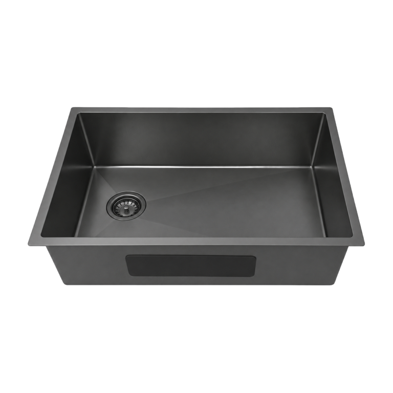 Gun Metal Offset Drain Sink — large representative with matching left offset drain