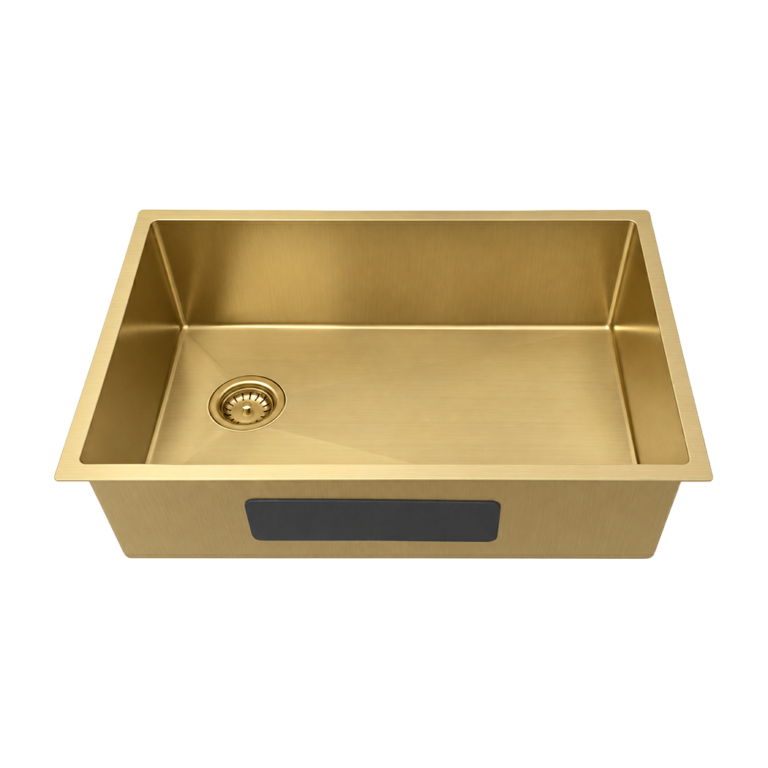 Luxe Gold offset-drain sink, large representative with matching left offset drain