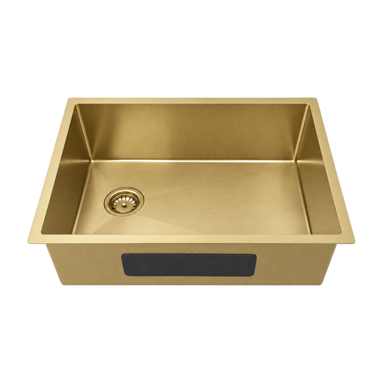 Luxe Gold offset-drain sink, medium representative with matching left offset drain