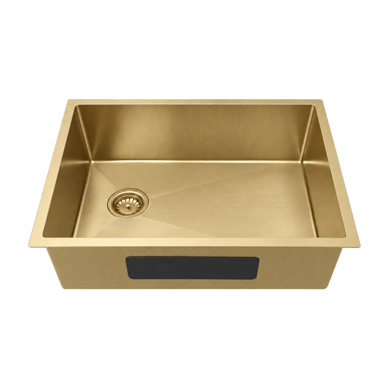 Luxe Gold offset-drain sink, small representative with matching left offset drain