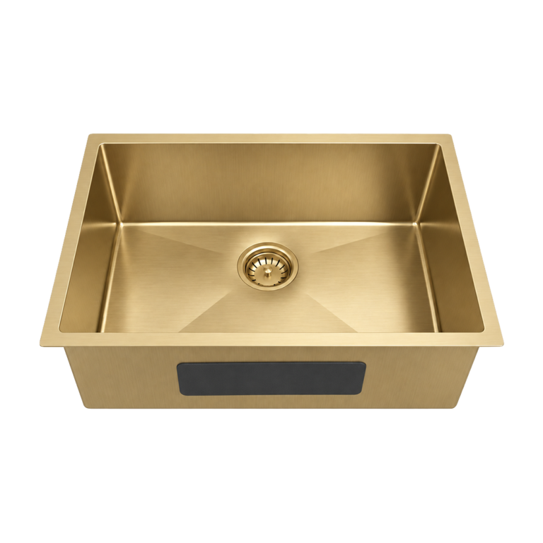 Luxe Gold centre-drain sink, medium representative with matching drain