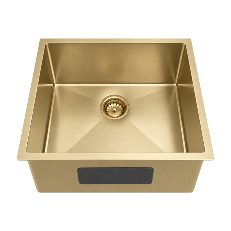 Luxe Gold centre-drain sink, small representative with matching drain