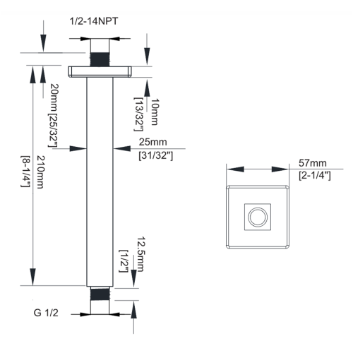 FORM PLUS CUBIC 8 SHOWER CEILING ARM DIMENSIONS