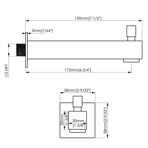 FORM PLUS 0053 SQUARE BATHTUB SPOUT DIMENSIONS
