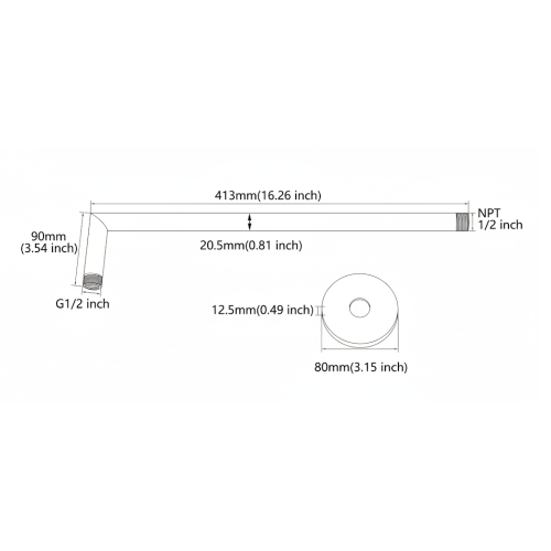 FORM PLUS 0054 16 ROUND SHOWER ARM DIMENSIONS