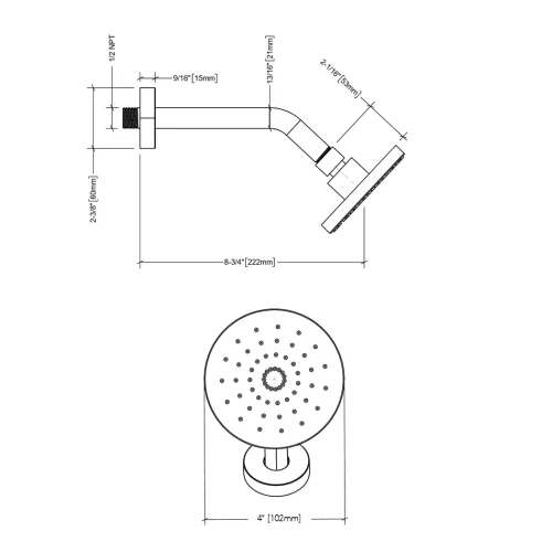 FORM PLUS 4 INCH CIRC SHOWERHEAD DIMENSIONS