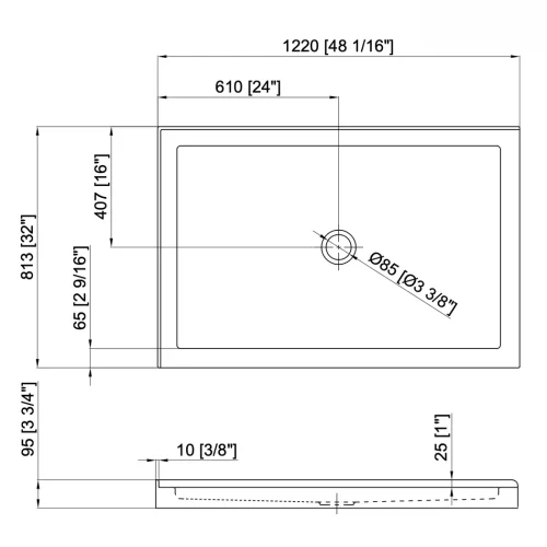 FORM PLUS 4832 DOUBLE THRESHOLD SHOWER BASE L DIMENSIONS