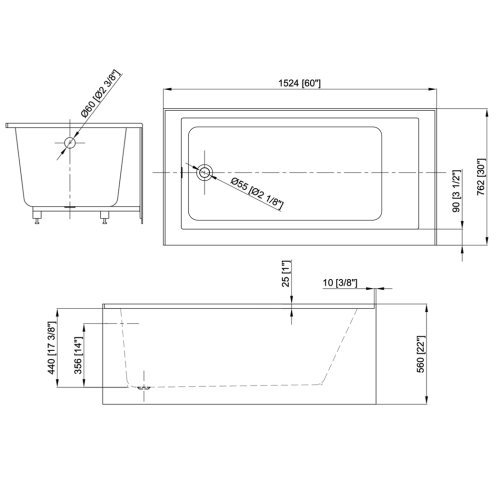 FORM PLUS 6030 RADIUM BATHTUB DIMENSIONS