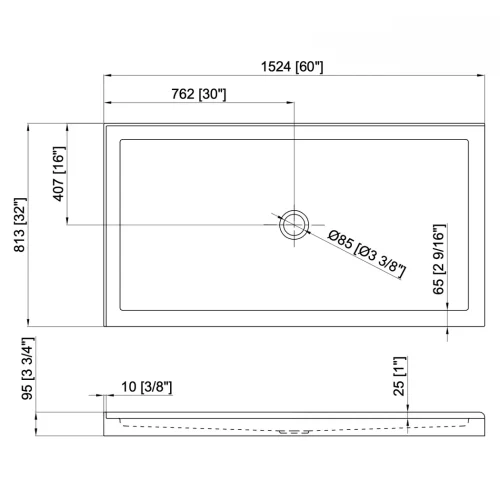 FORM PLUS 6032 DOUBLE THRESHOLD SHOWER BASE L DIMENSIONS