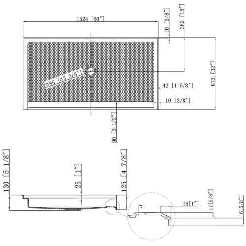 FORM PLUS 60x32 LOW THRESHOLD SHOWER BASE DIMENSIONS