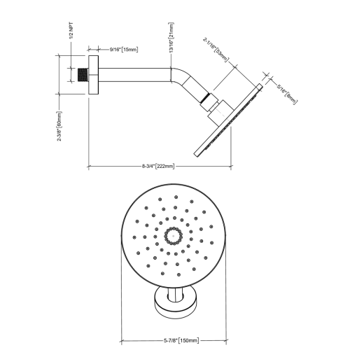 FORM PLUS 6INCH SHOWERHEAD WITH SHOWERARM DIMENSIONS
