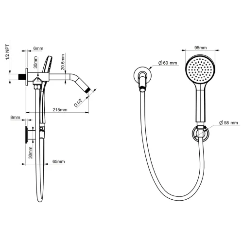 FORM PLUS HANDhELD SHOWERWAND DIMENSIONS