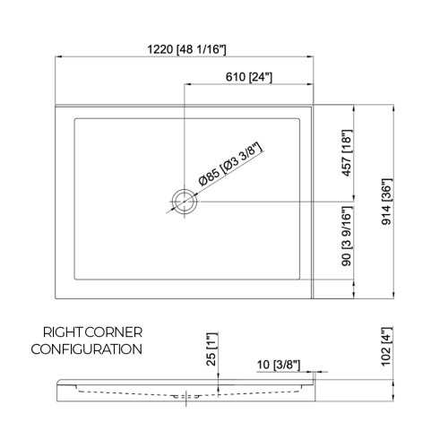 FORM PLUS SHOWER BASE 48X36 DOUBLE THRESHOLD DIMENSIONS