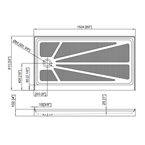 FORM PLUS SHOWER BASE 60x32 SINGLE THRESHOLD TEXTURED DIMENSIONS