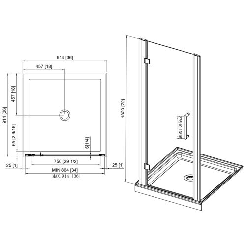 FORM PLUS SHOWER DOOR 36 SWING POLISHED DIMENSIONS