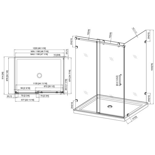 FORM PLUS SHOWER DOORS SLIDING 48x36 POLISHED DIMENSIONS