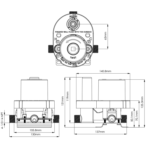 FORM PLUS SHOWER VALVE 2WAY DIVERTER NPT