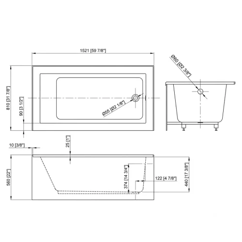 FORM PLUS WOOD APRON BATHTUB 6032 DIMENSIONS