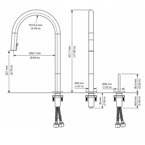 FP EVARA KITCHEN FAUCET DIMENSIONS