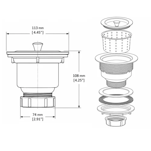 FP STRAIN DRAIN DIMENSIONS
