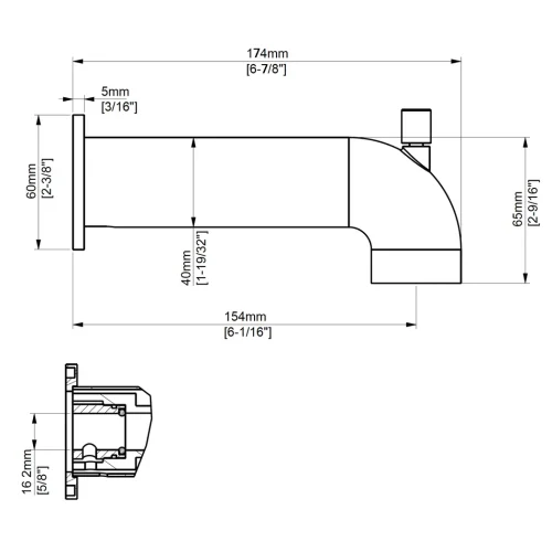 WEBSITE PRODUCT CASCADE BATHTUB SPOUT WDIVERTER DIMENSIONS